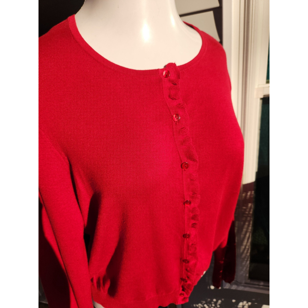 Ann Taylor LOFT Red Cotton Blend Button Up Cardigan Sweater Large - Picture 7 of 7